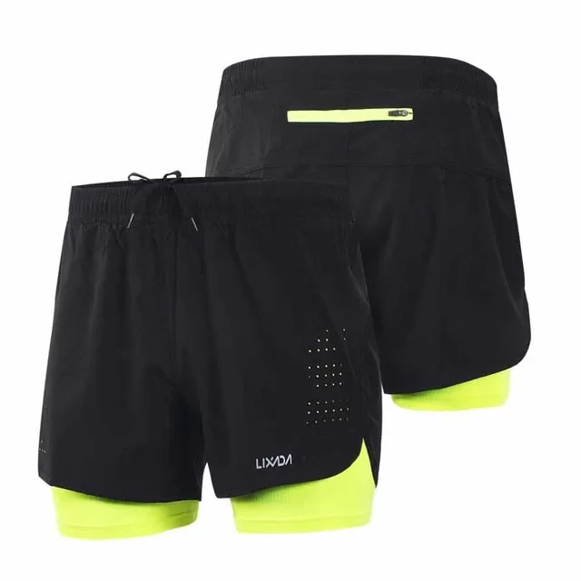 Lixada Men's 2 in 1 Running Shorts Mens Sports Shorts Quick Drying Training Exercise Jogging Cycling Shorts with Longer Liner