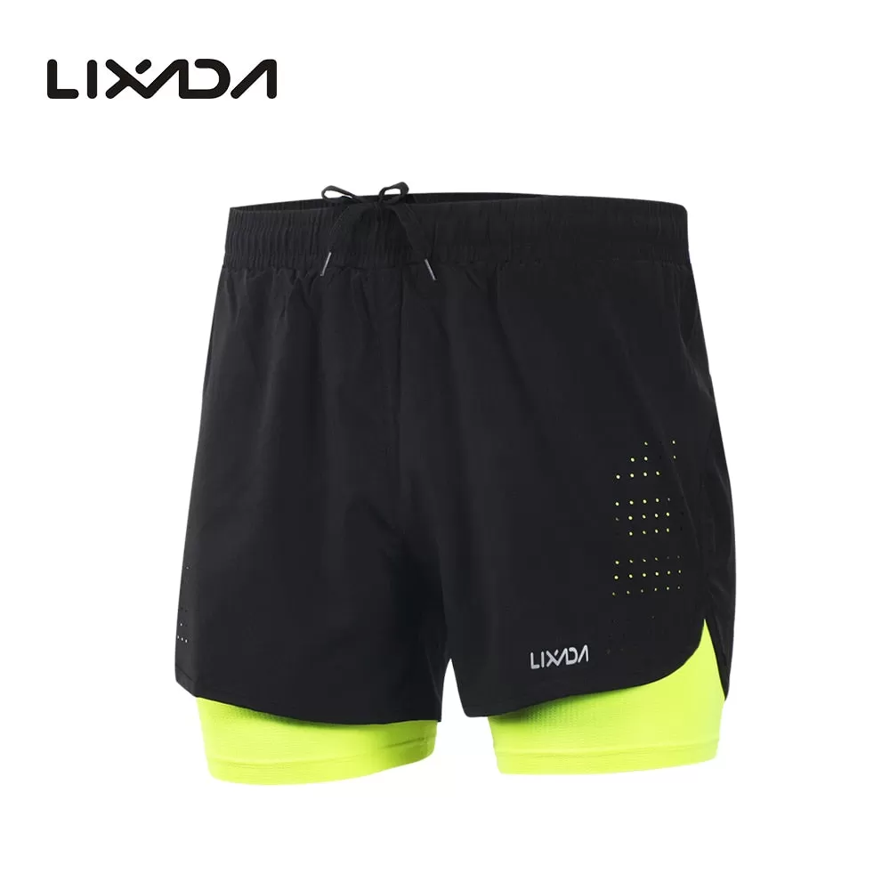 Lixada Men's 2 in 1 Running Shorts Mens Sports Shorts Quick Drying Training Exercise Jogging Cycling Shorts with Longer Liner