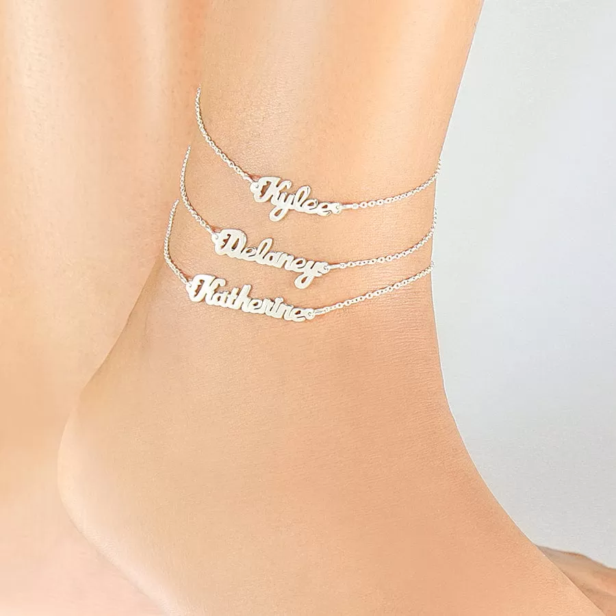 Mini Name Plate Ankle Bracelets