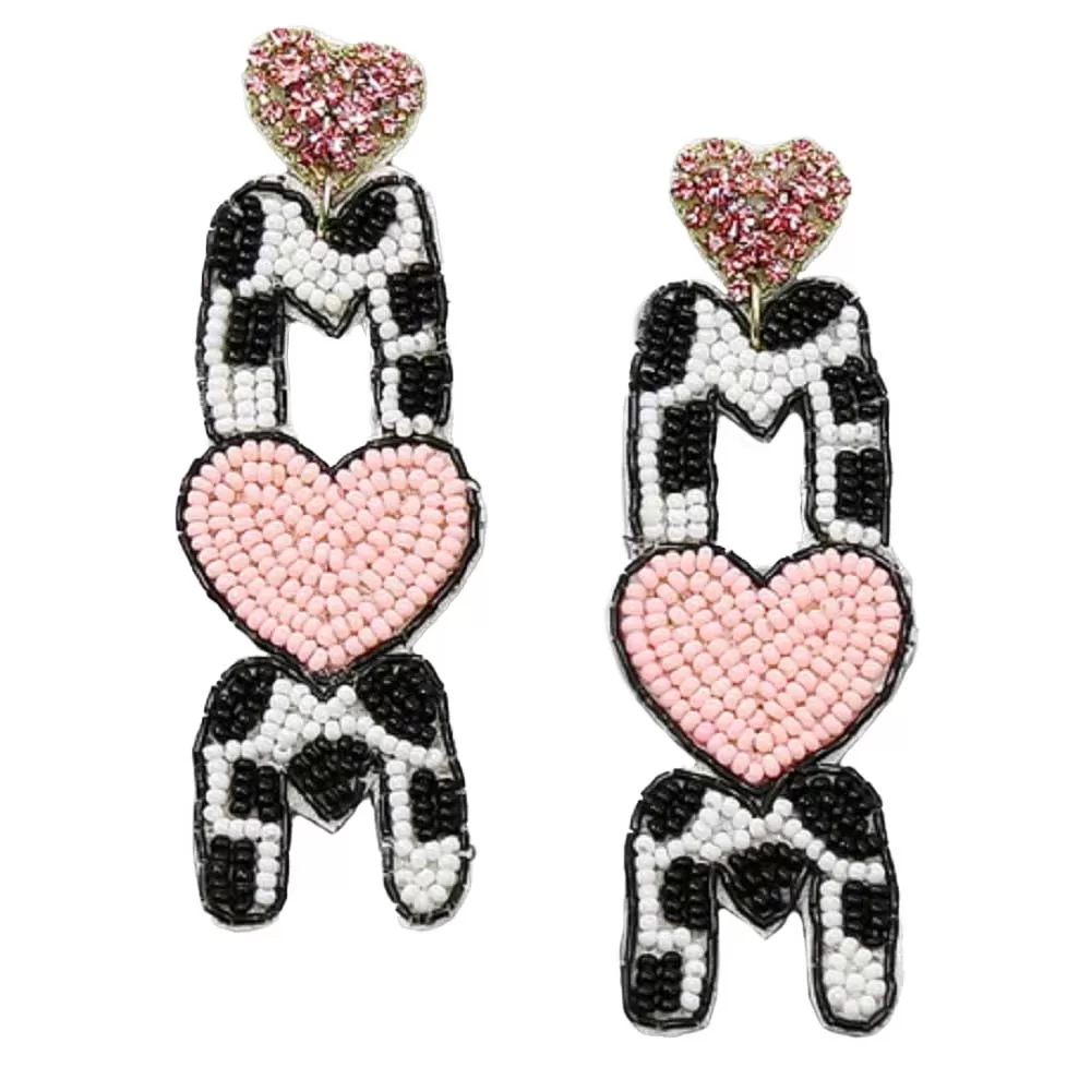 Mom Heart Beaded Earrings