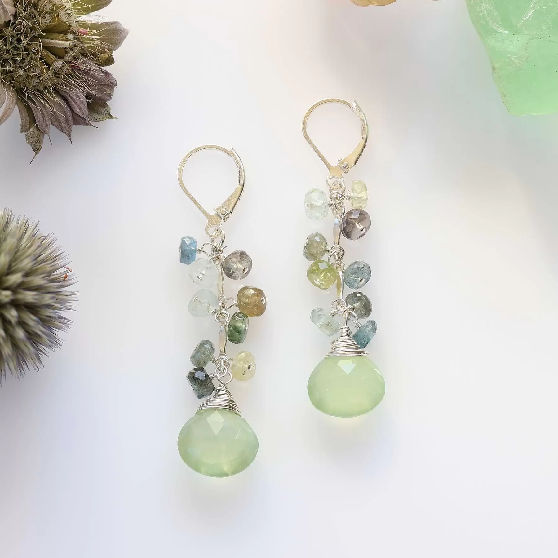 Morning Mist - Aquamarine and Prehnite Silver Earrings