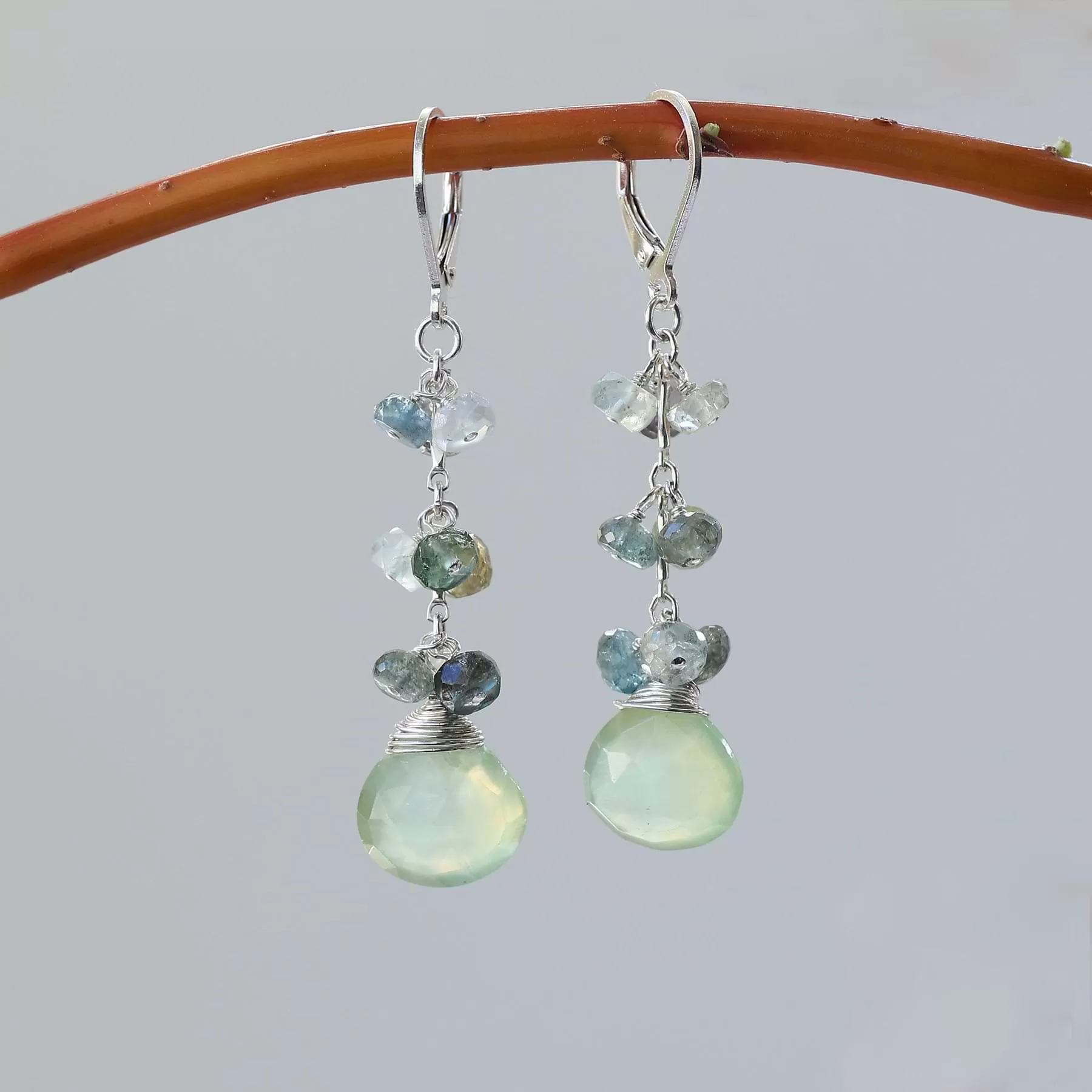 Morning Mist - Aquamarine and Prehnite Silver Earrings