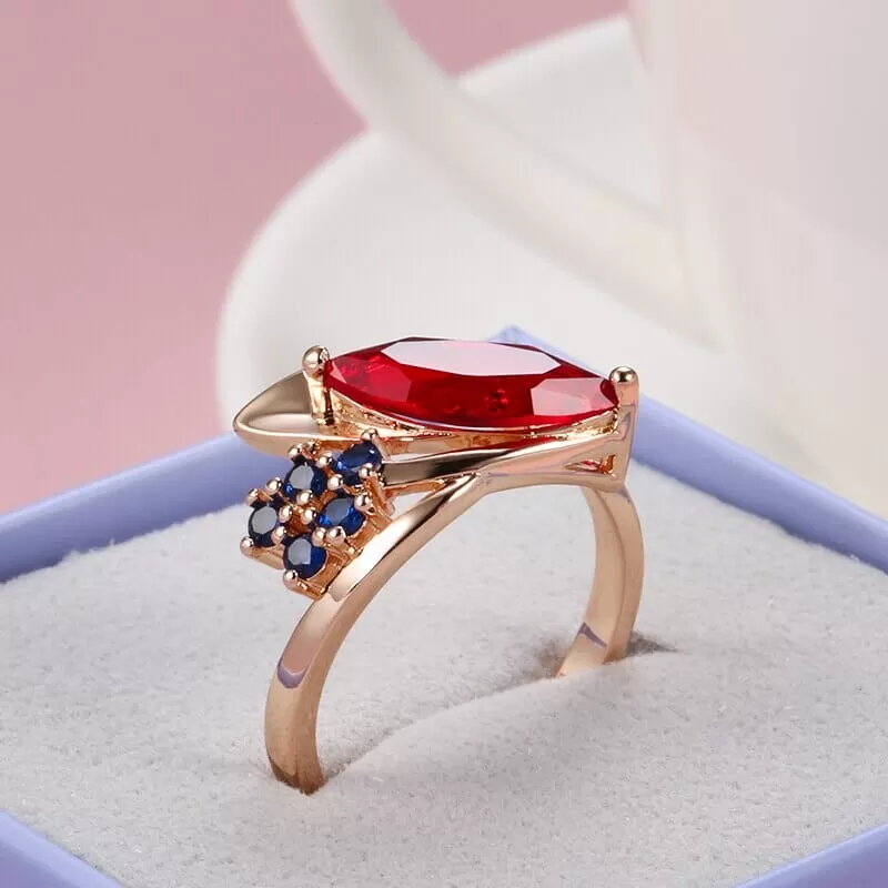 Mosaic Rose Gold Red Ruby Stone Ring