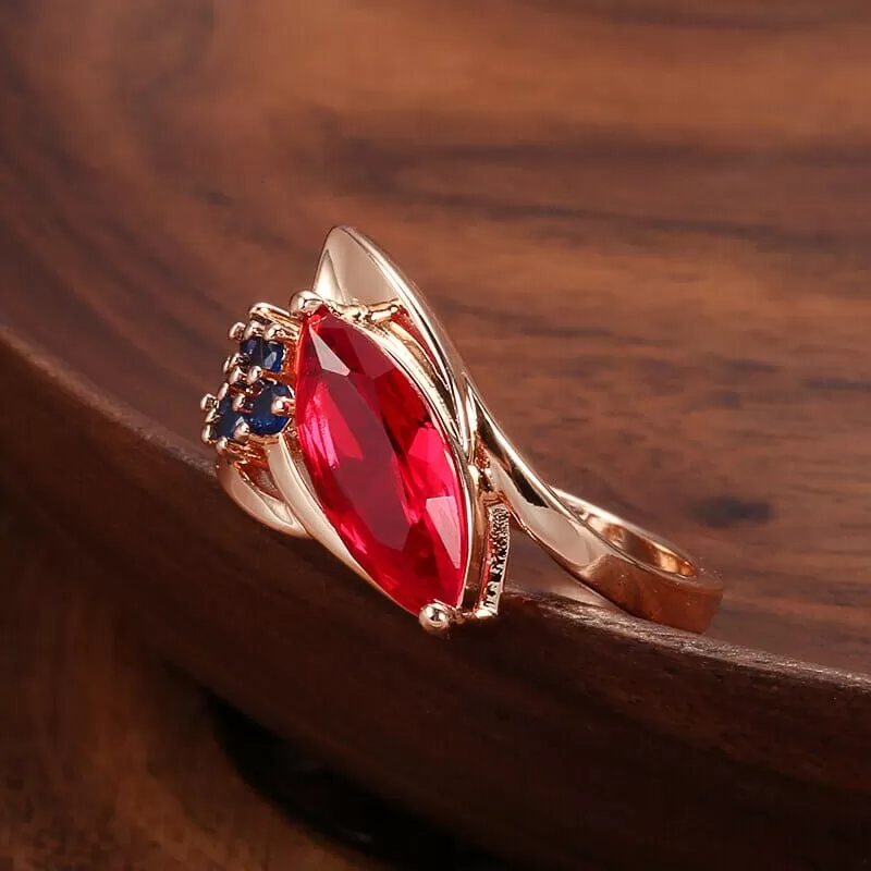 Mosaic Rose Gold Red Ruby Stone Ring