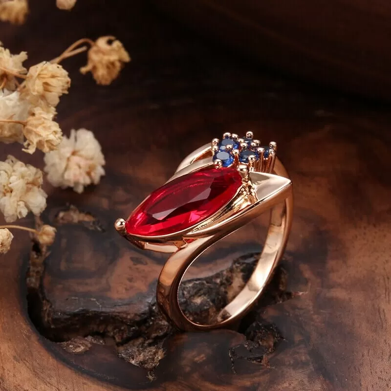 Mosaic Rose Gold Red Ruby Stone Ring