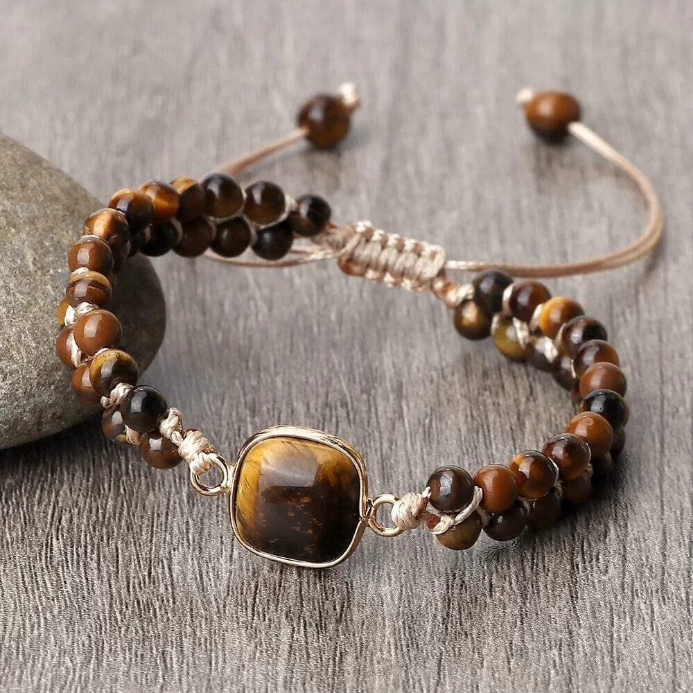 Natural Tiger Eye Stone Yoga Wrap Bracelet