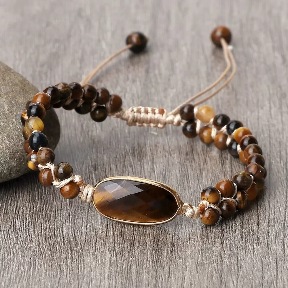 Natural Tiger Eye Stone Yoga Wrap Bracelet