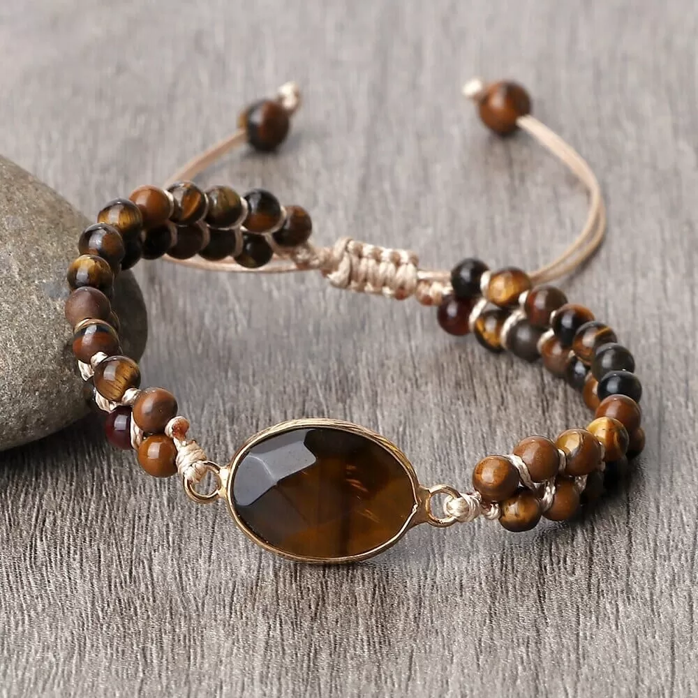 Natural Tiger Eye Stone Yoga Wrap Bracelet