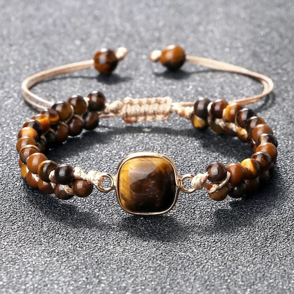 Natural Tiger Eye Stone Yoga Wrap Bracelet