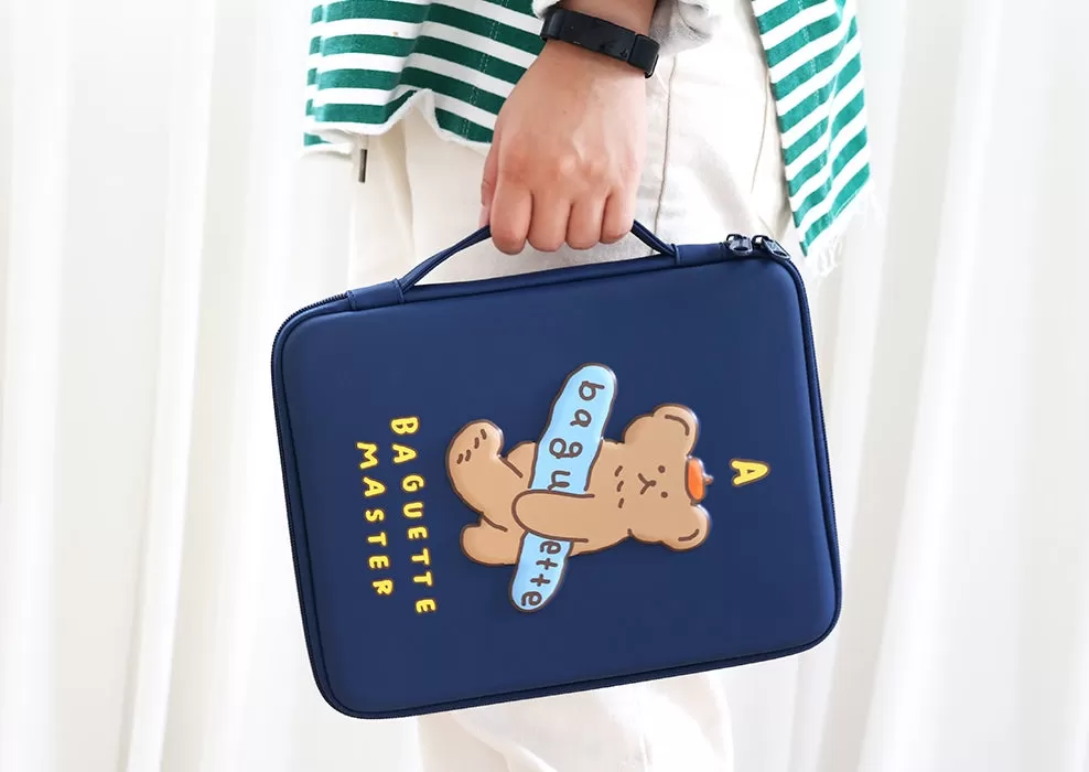 Navyblue Baguette Bear 11 inch Hard Laptop Protective Handbags Purses