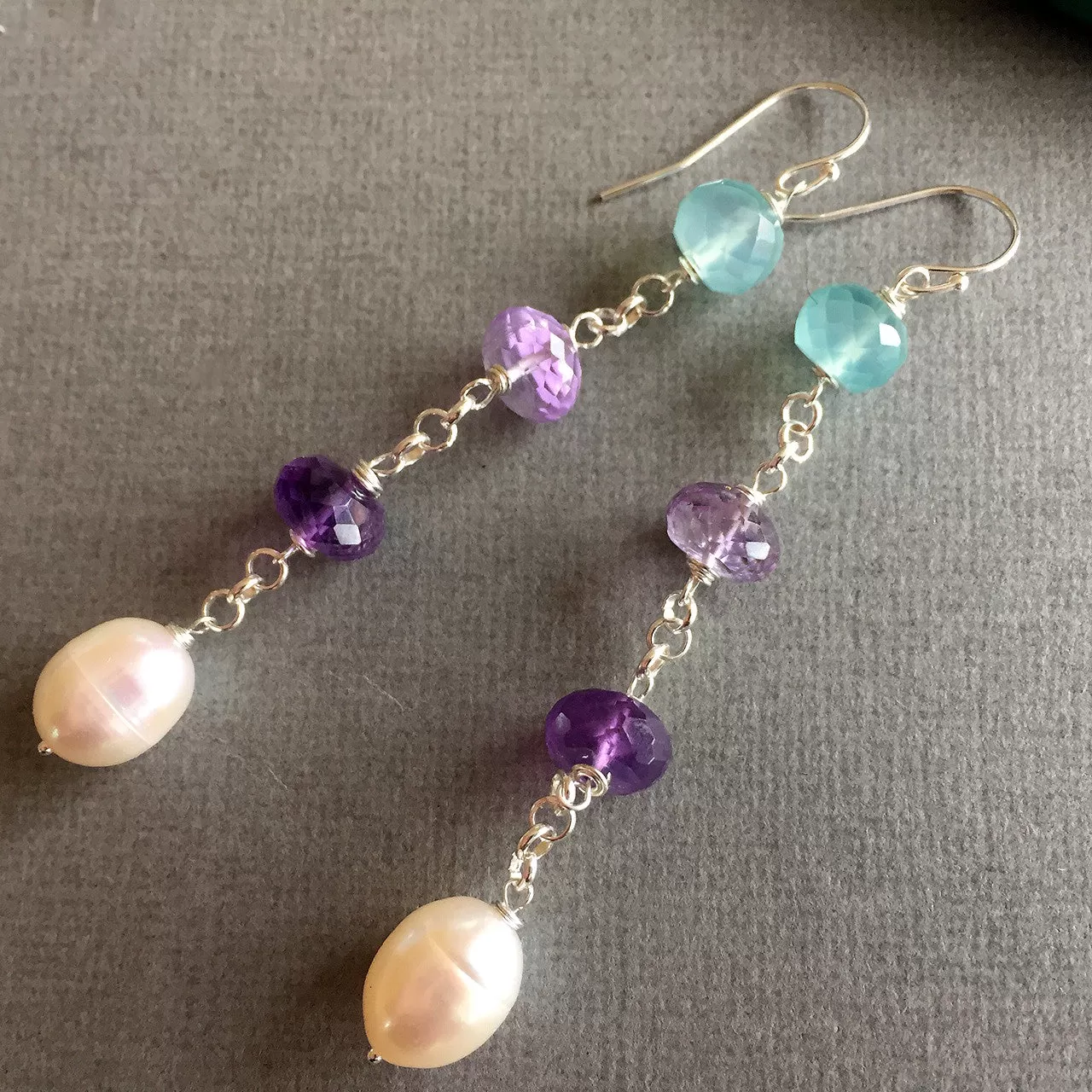 Pearly gemstone dangle earrings, limited quanitity