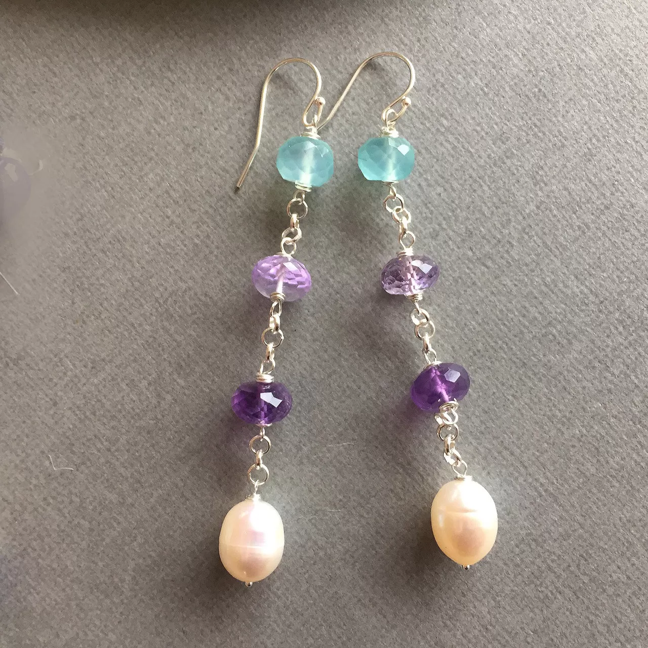 Pearly gemstone dangle earrings, limited quanitity