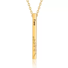 Personalized 4 Side Name Engraved Birth Month Flower Pendant Custom Steel Black Gold Color Stainless Steel Vertical Bar Necklace