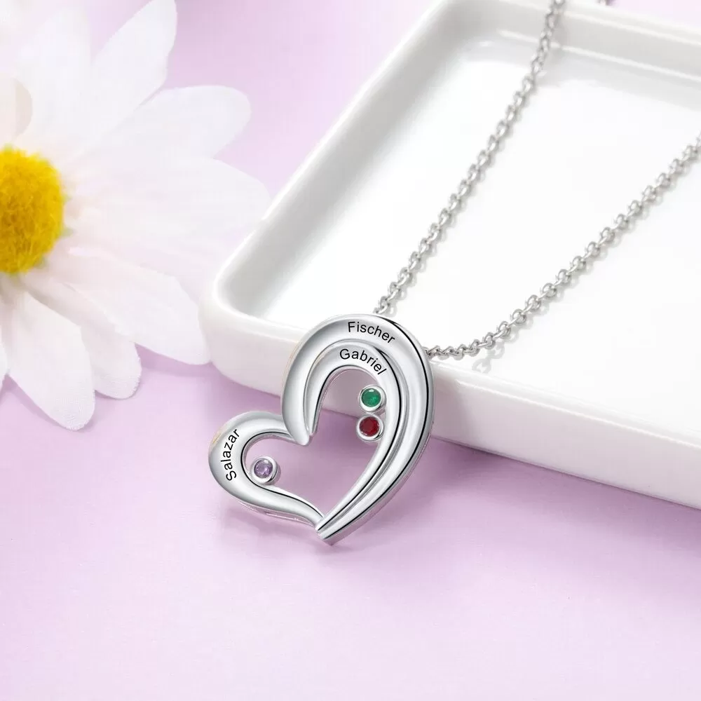 Personalized Heart-Shaped 3 Names Necklaces