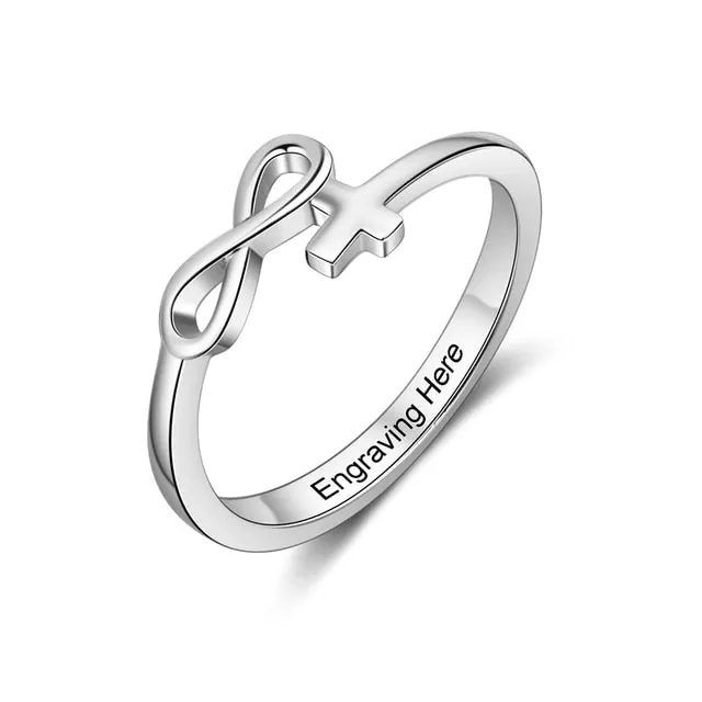 Personalized Name Cross & Infinity Love Rings for Women 925 Silver Color Customized Engraving Ring Trendy Jewelry Gifts