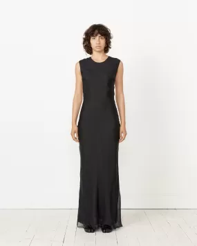 Pinstripe Silk Maxi Dress in Black