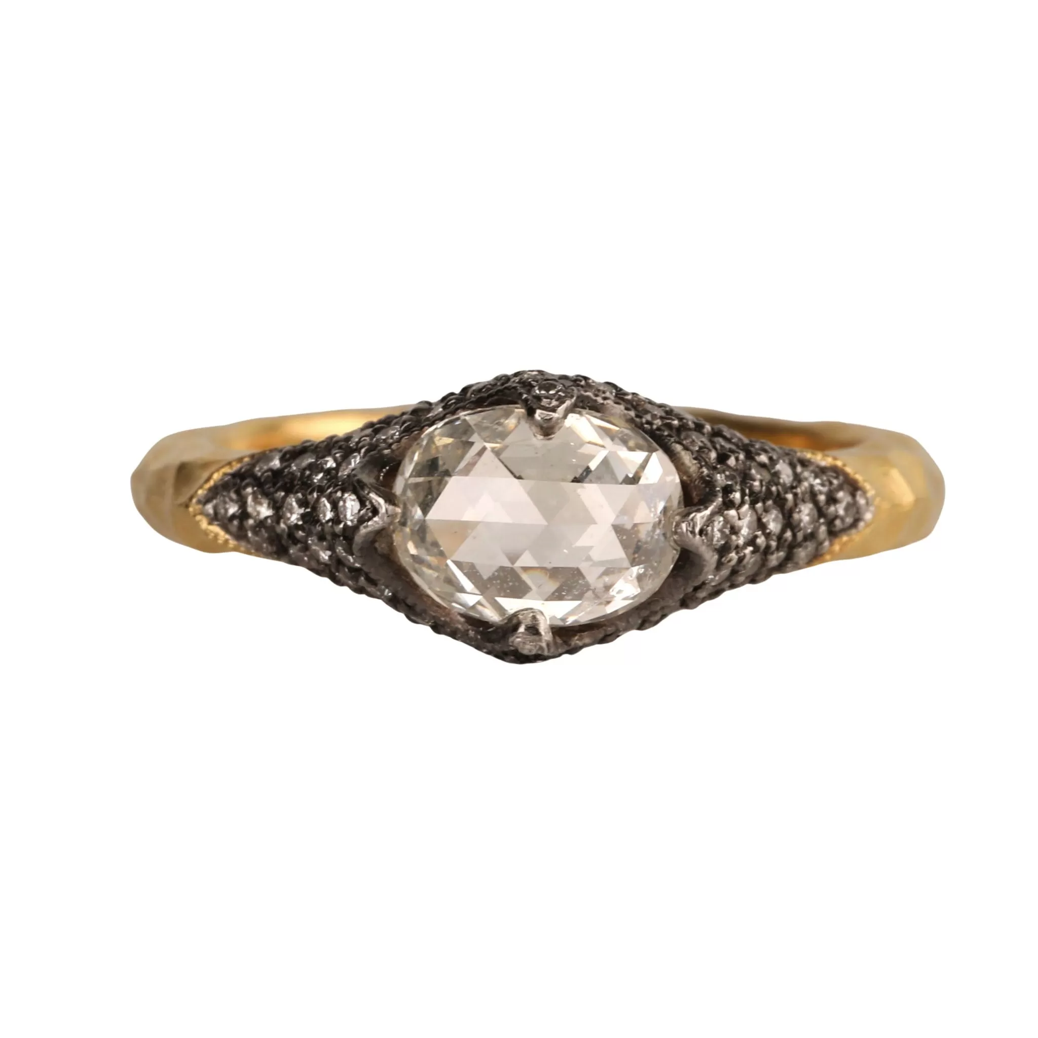 Poet's Ring with Moghul Center Diamond and Pave Diamond Details