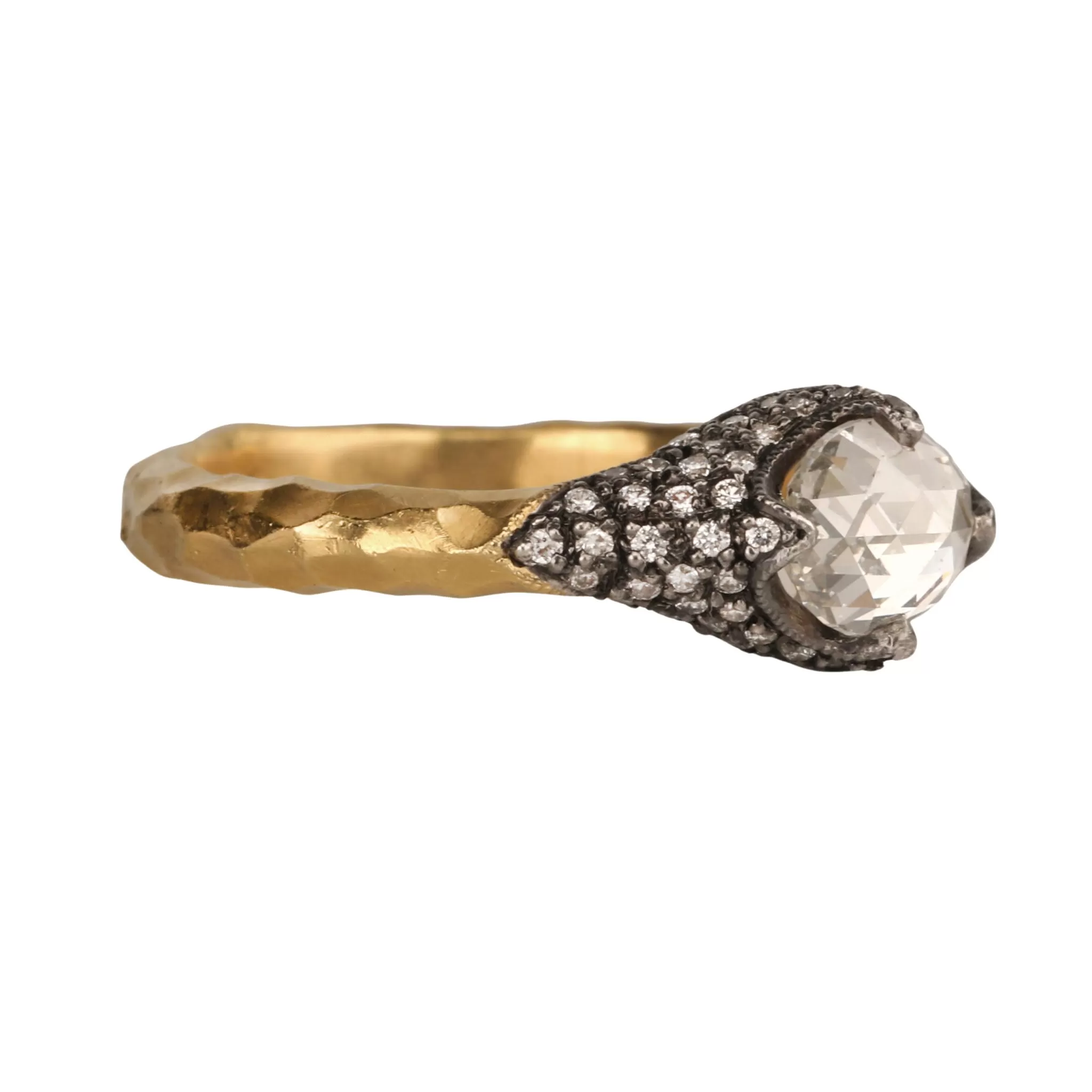 Poet's Ring with Moghul Center Diamond and Pave Diamond Details