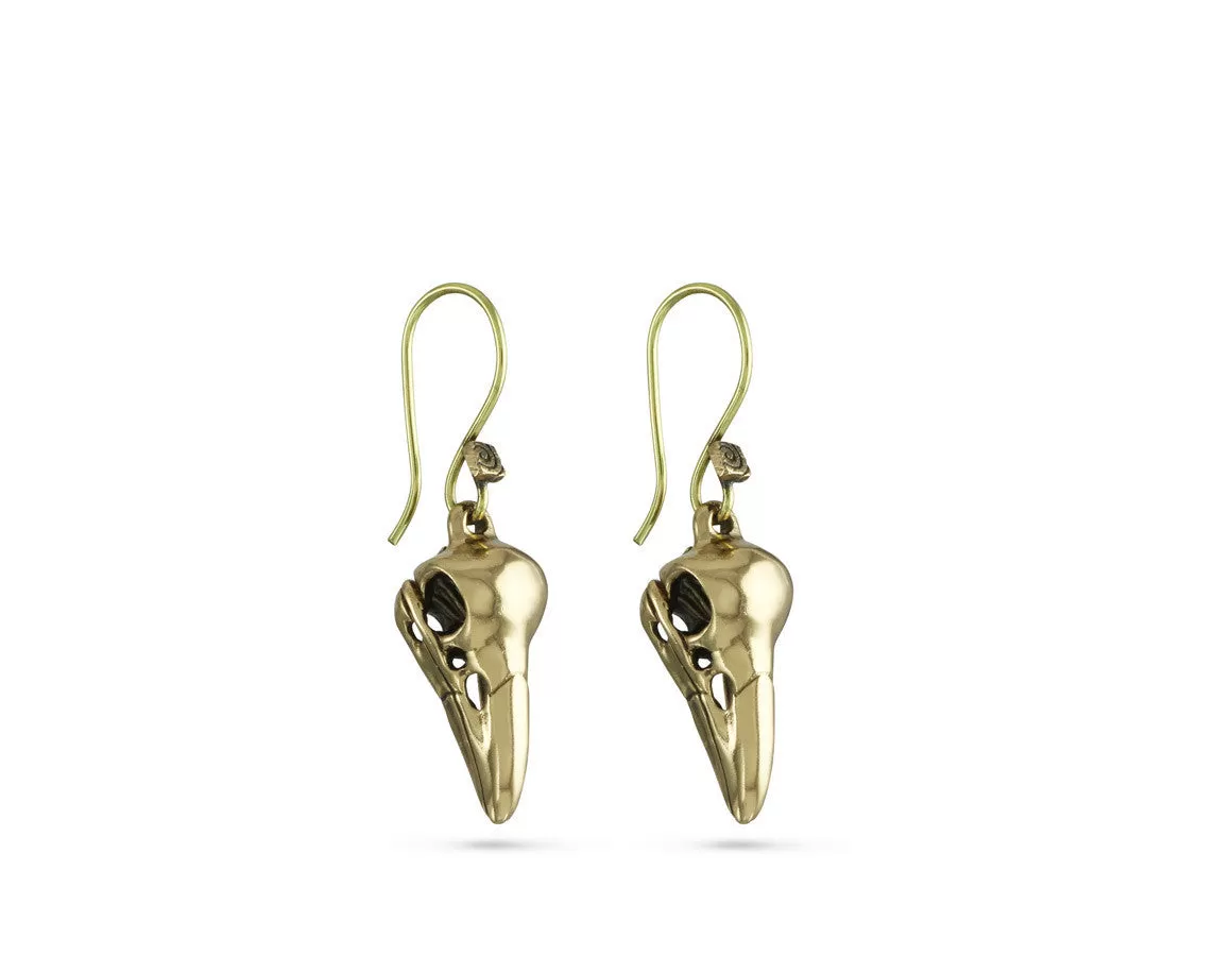 Raven Skull Earrings - Bronze