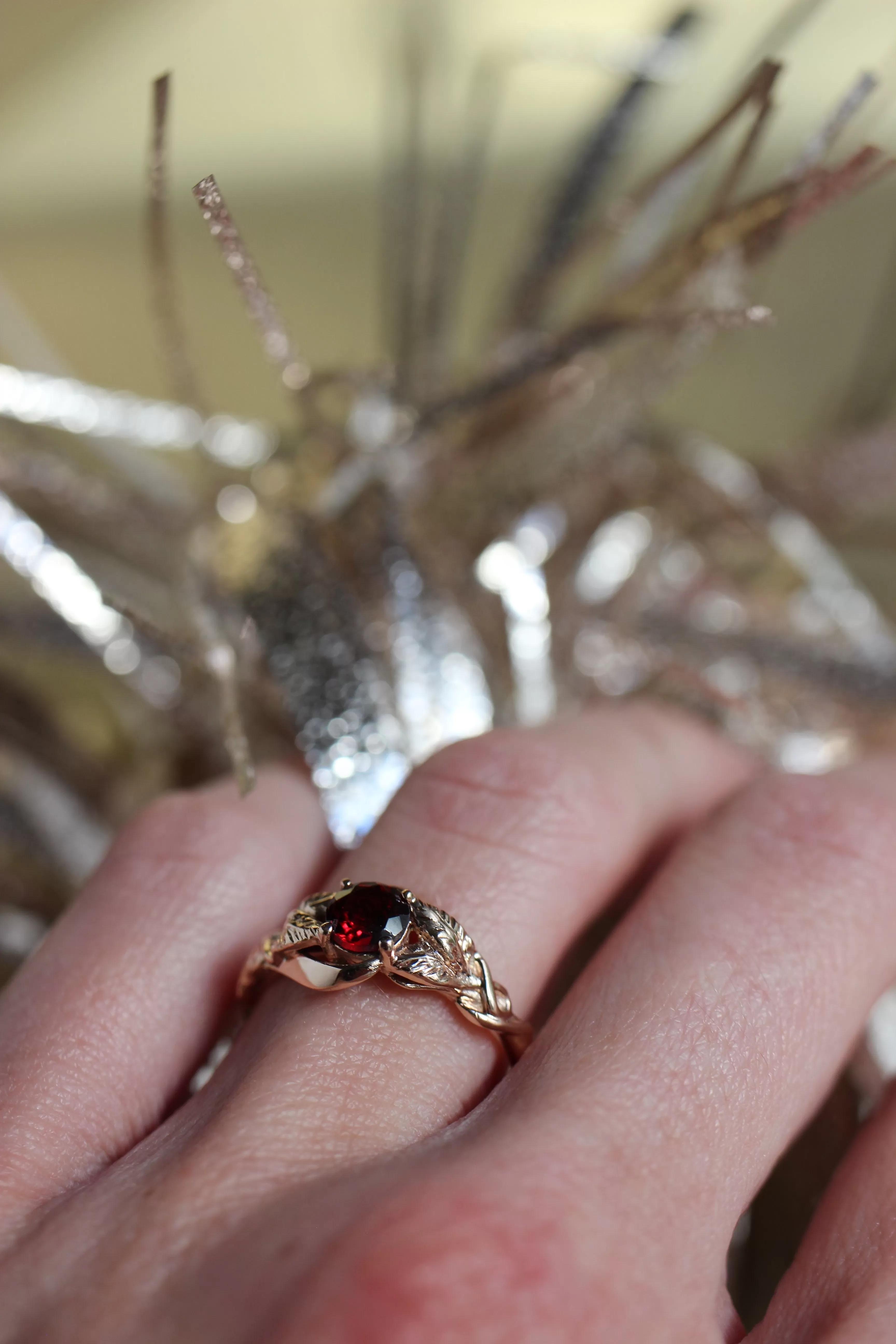 Red garnet engagement ring / Azalea