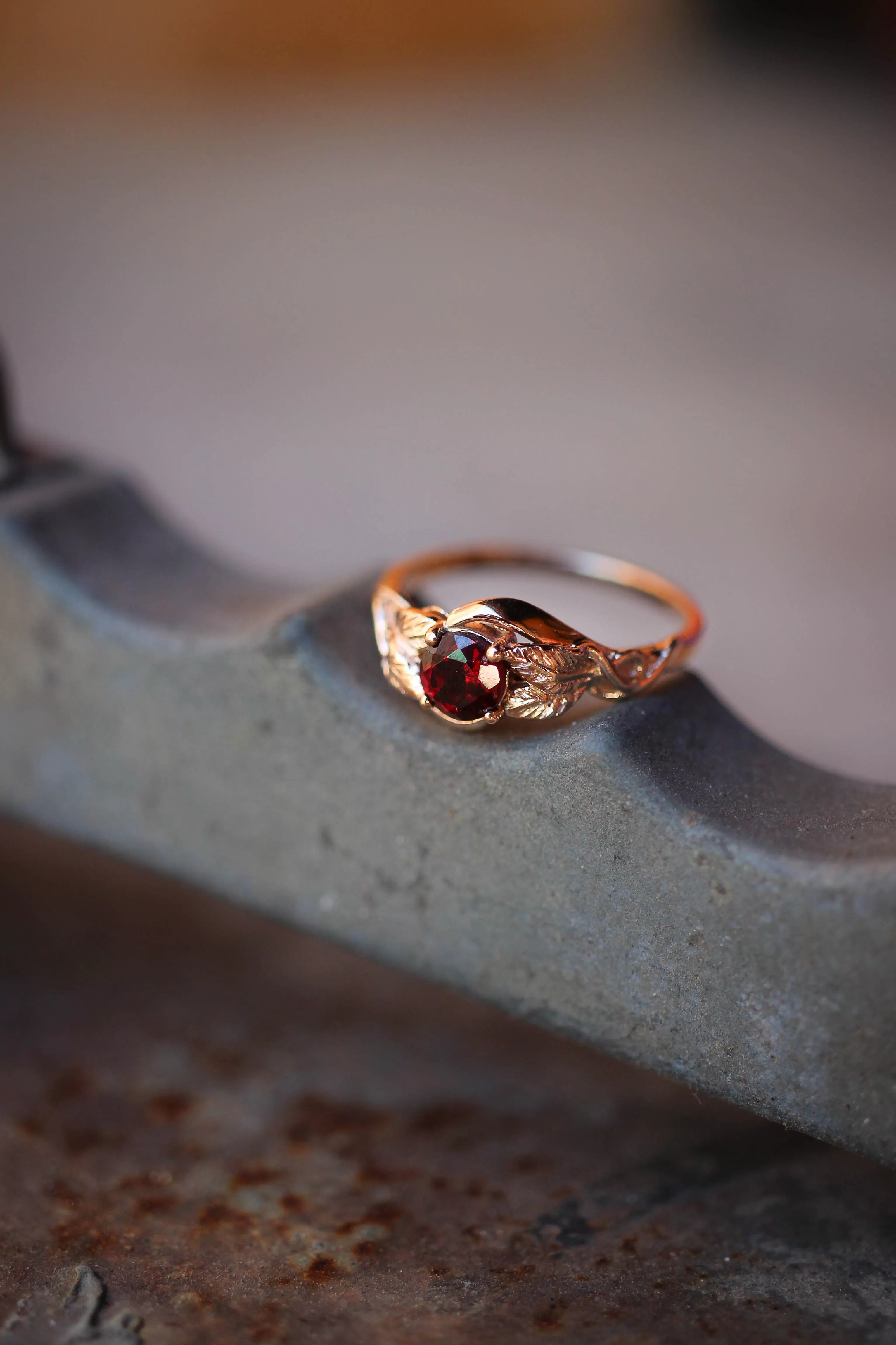 Red garnet engagement ring / Azalea