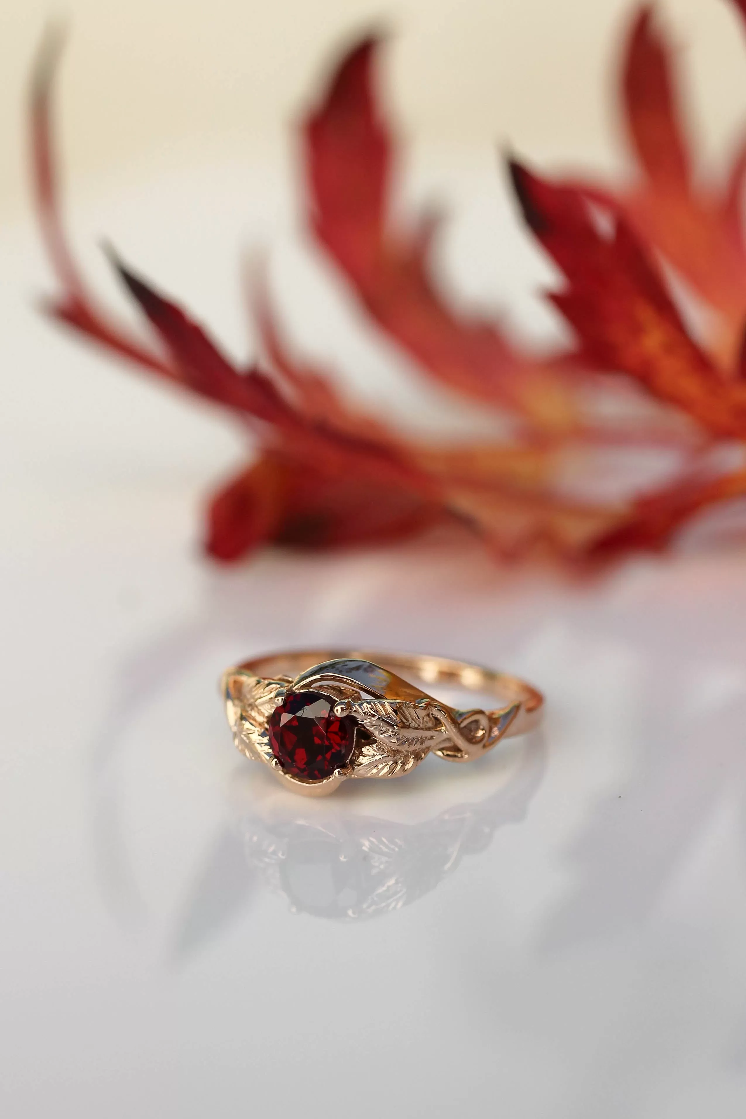 Red garnet engagement ring / Azalea