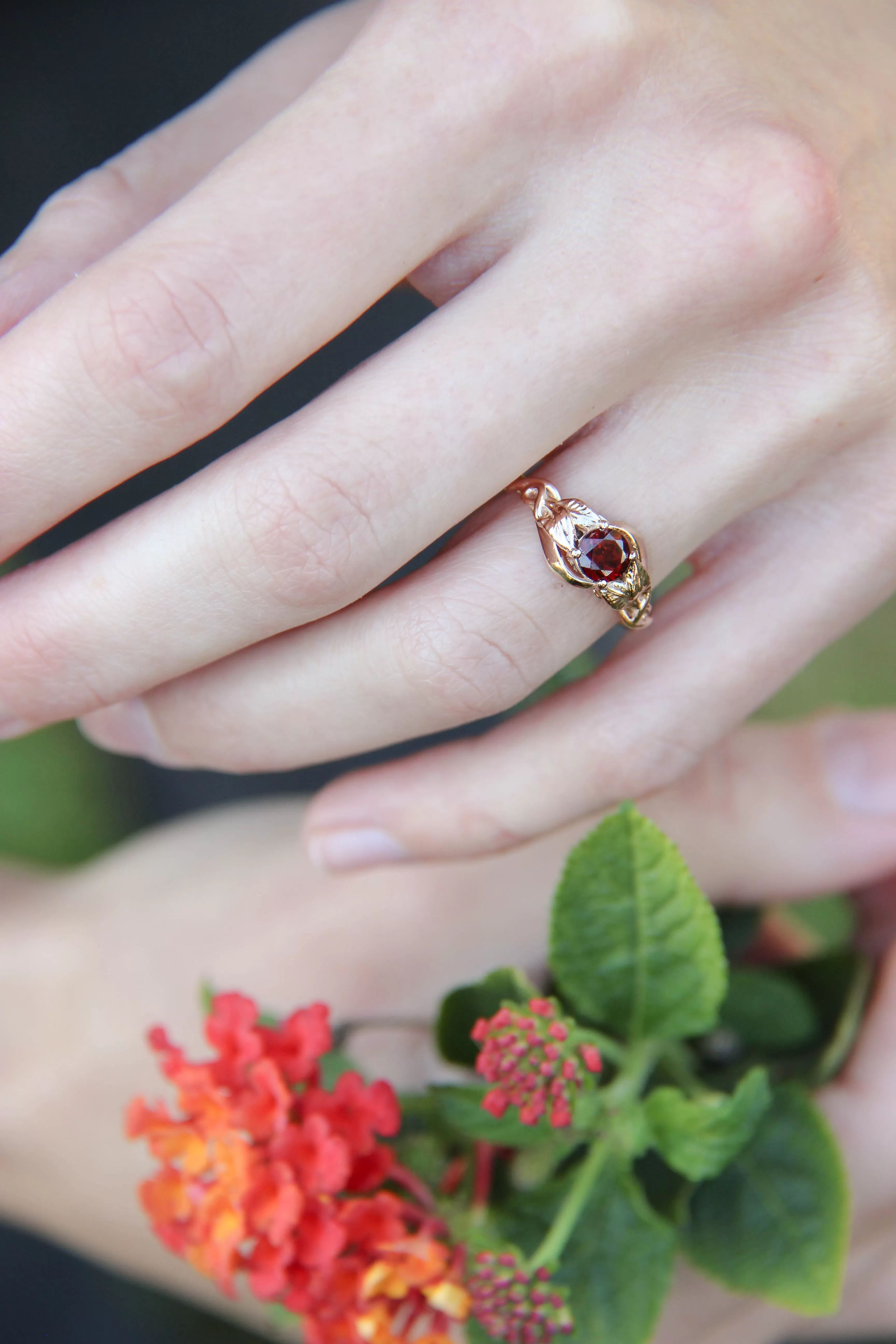 Red garnet engagement ring / Azalea