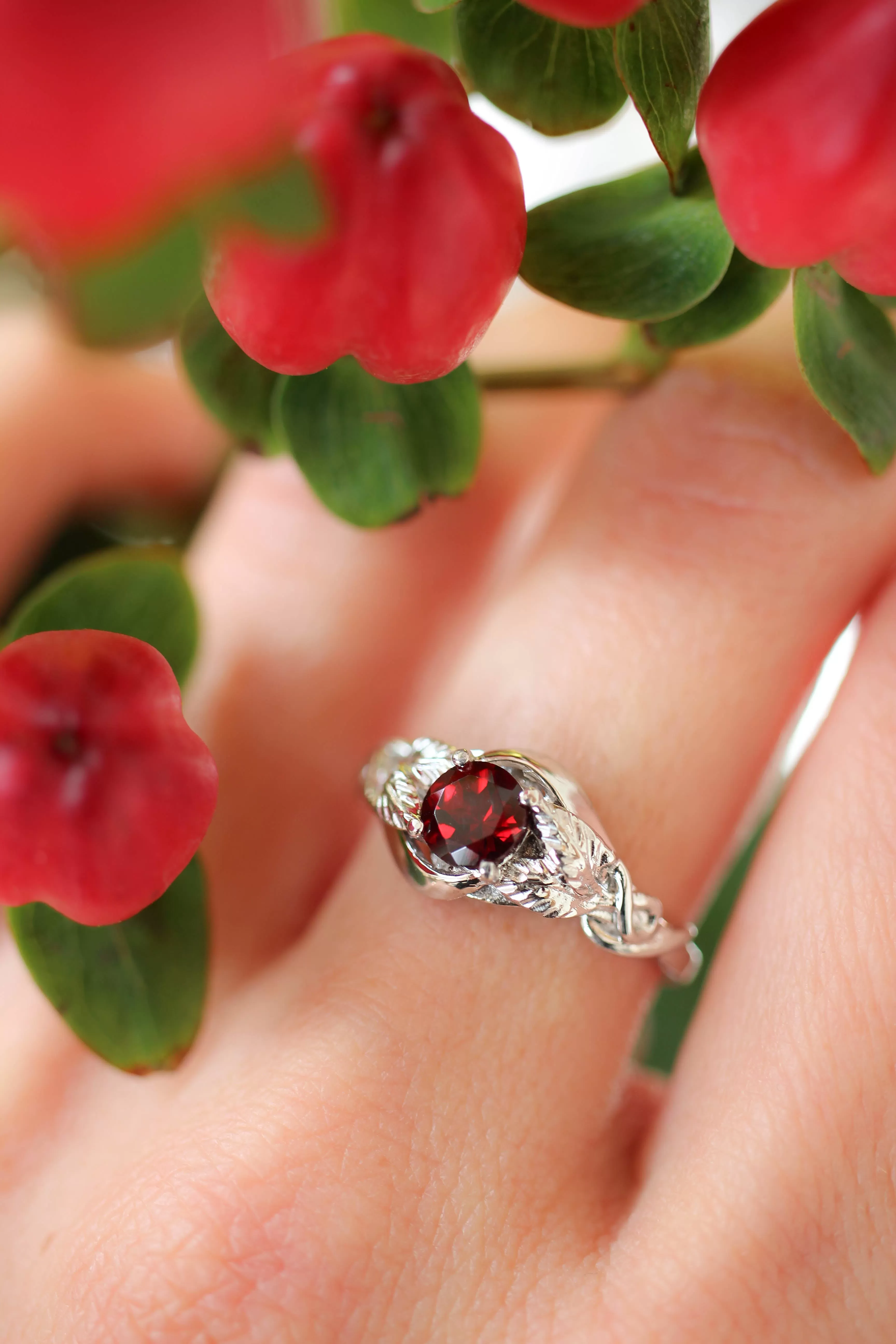 Red garnet engagement ring / Azalea