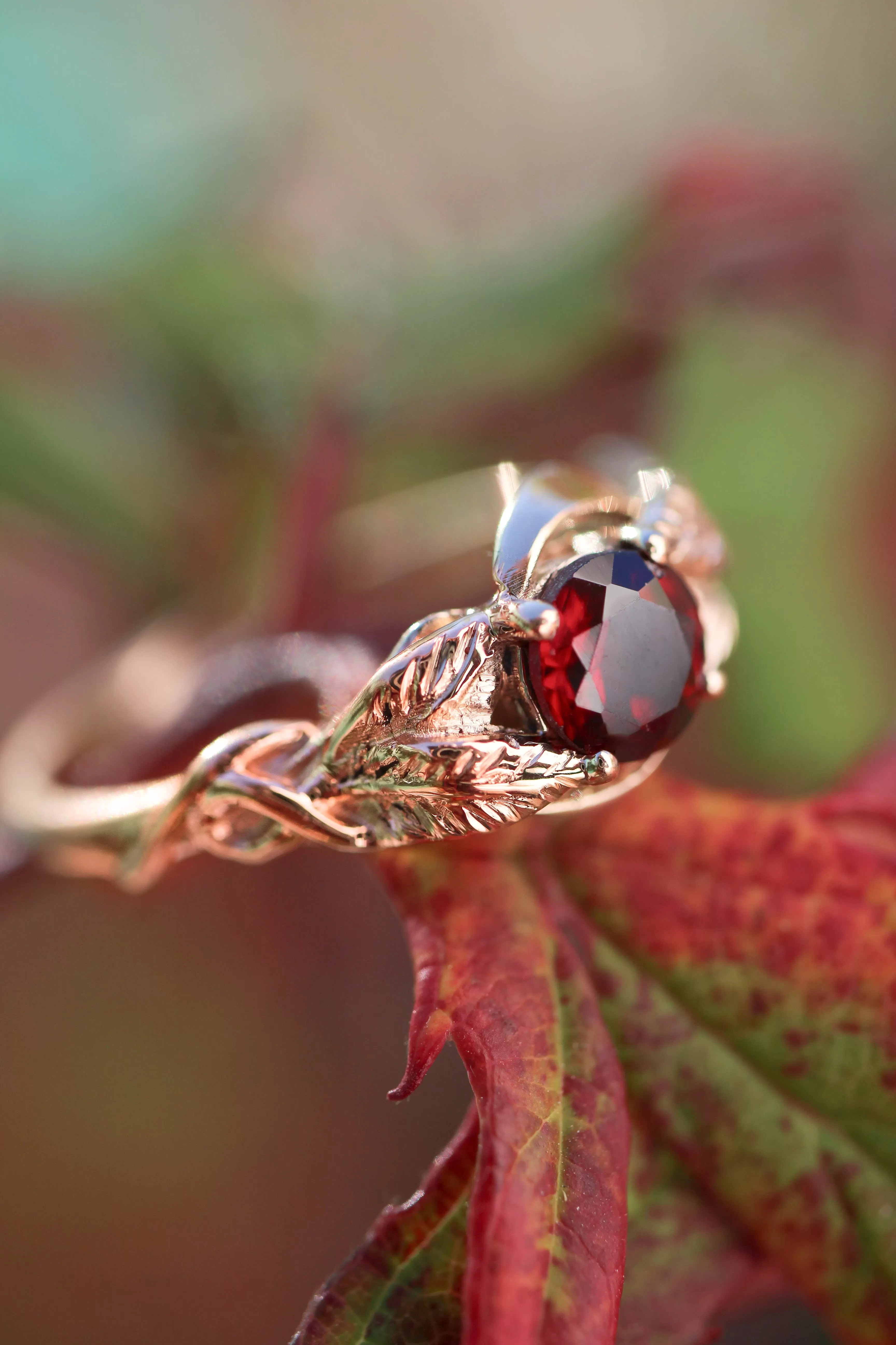 Red garnet engagement ring / Azalea