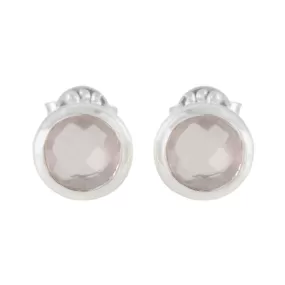 Riyo Beauteous Sterling Silver Earring For Lady Rose Quartz Earring Bezel Setting Pink Earring Stud Earring