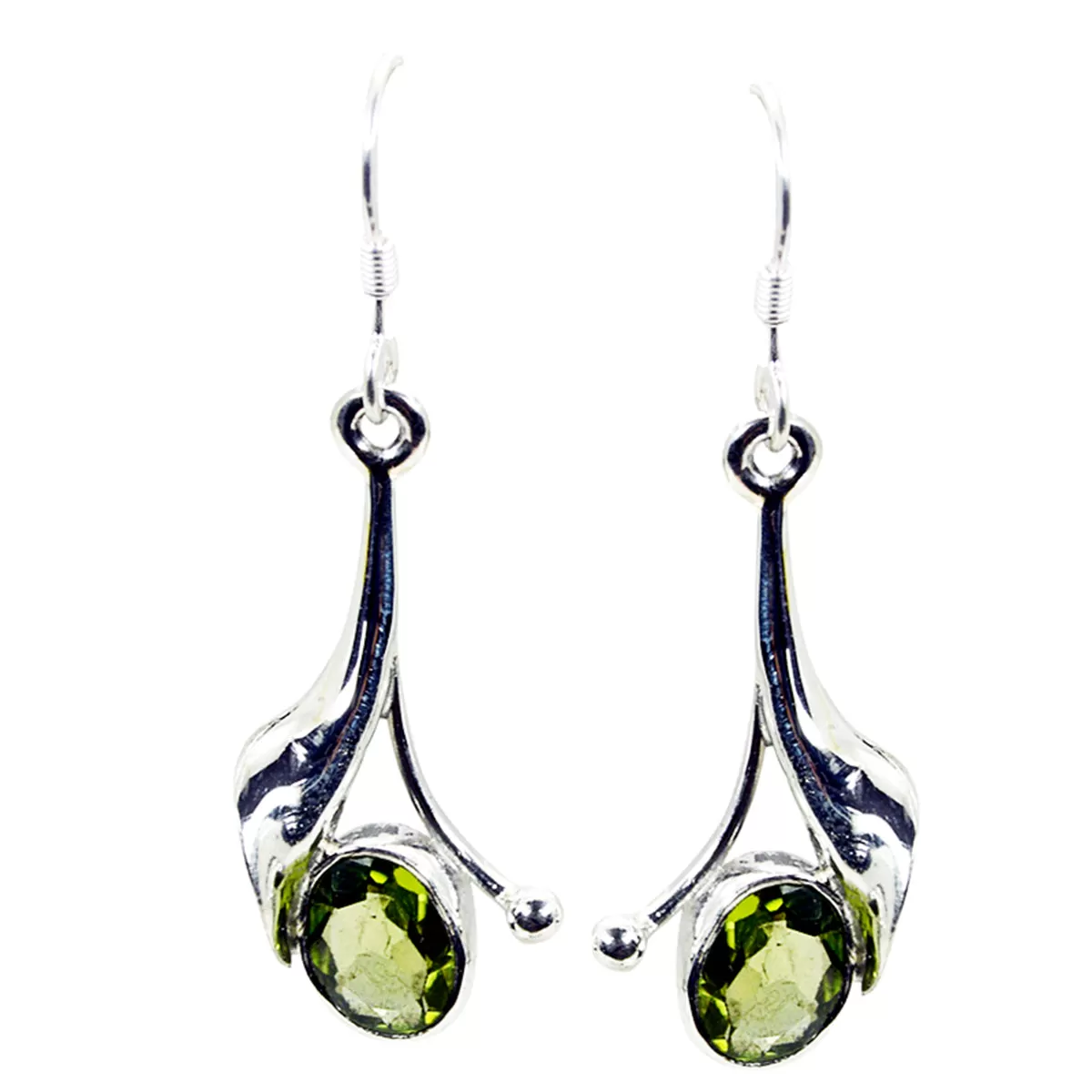 Riyo Genuine Gems oval Faceted Green Peridot Silver Earring gift for grandmom