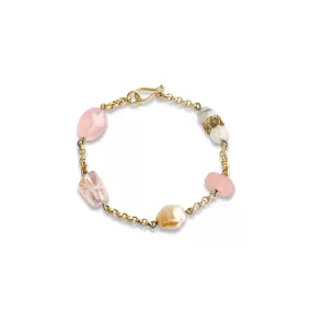 ROCK CANDY ROSE QUARTZ and ROSE AQUAMARINE PEARL LINK BRACELET-ONE OF A KIND