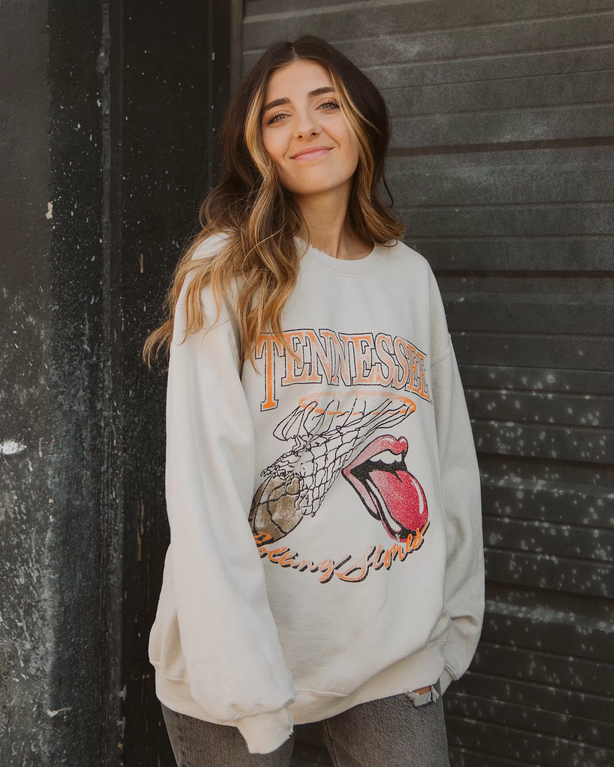 Rolling Stones Volunteers Basketball Net Sand Thrifted Sweatshirt