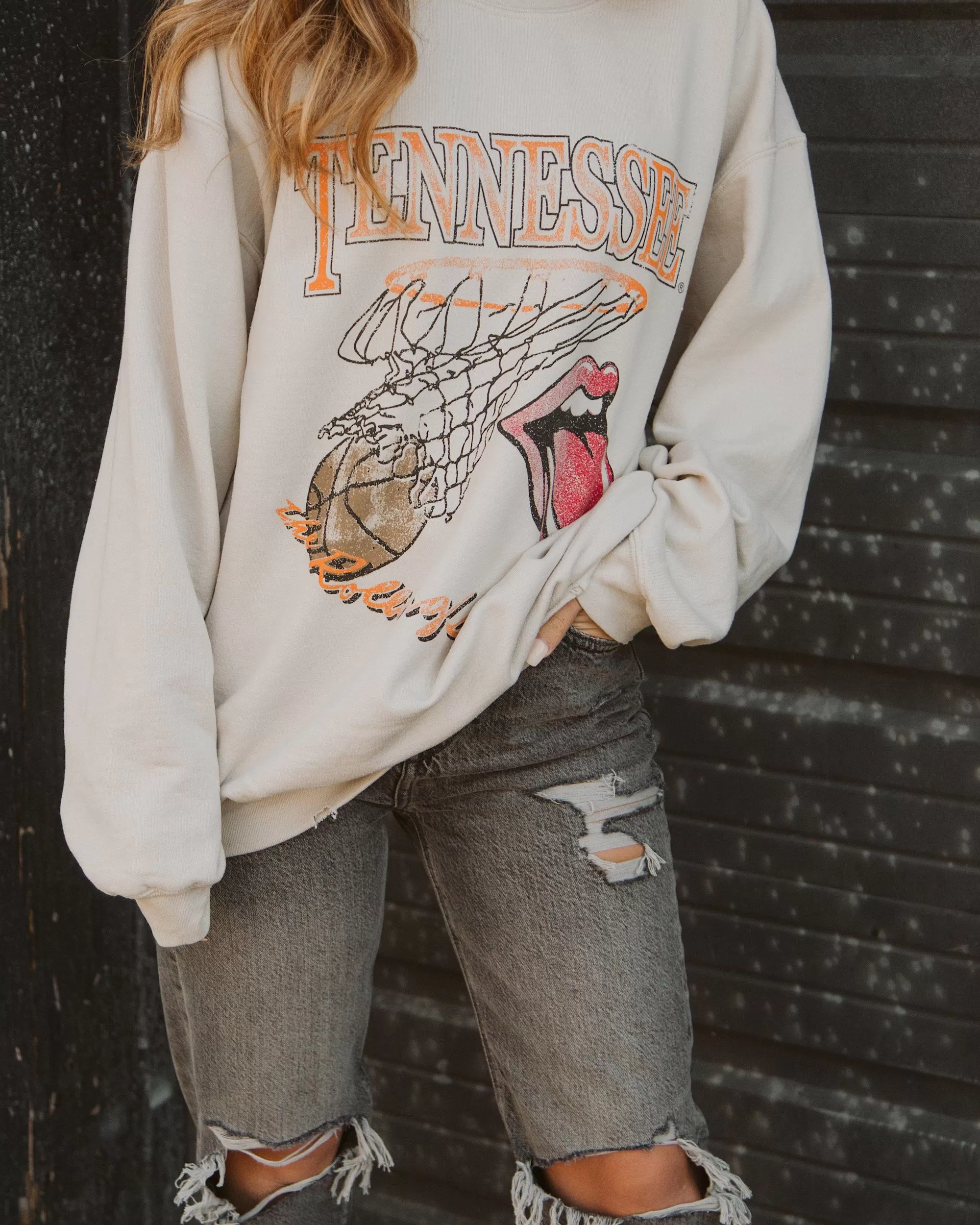 Rolling Stones Volunteers Basketball Net Sand Thrifted Sweatshirt