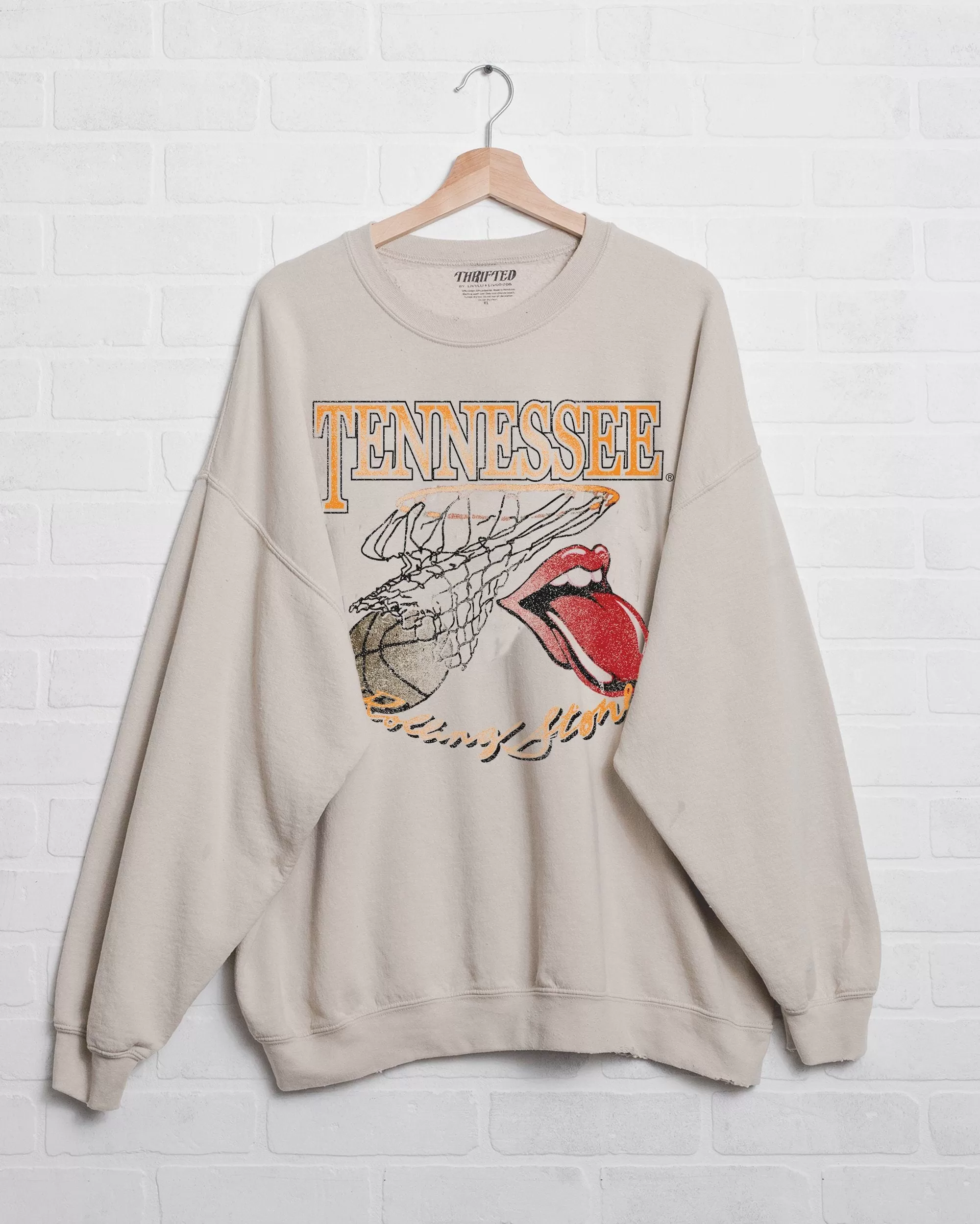 Rolling Stones Volunteers Basketball Net Sand Thrifted Sweatshirt