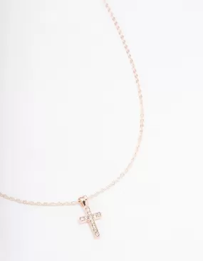 Rose Gold Diamante Cross Short Necklace