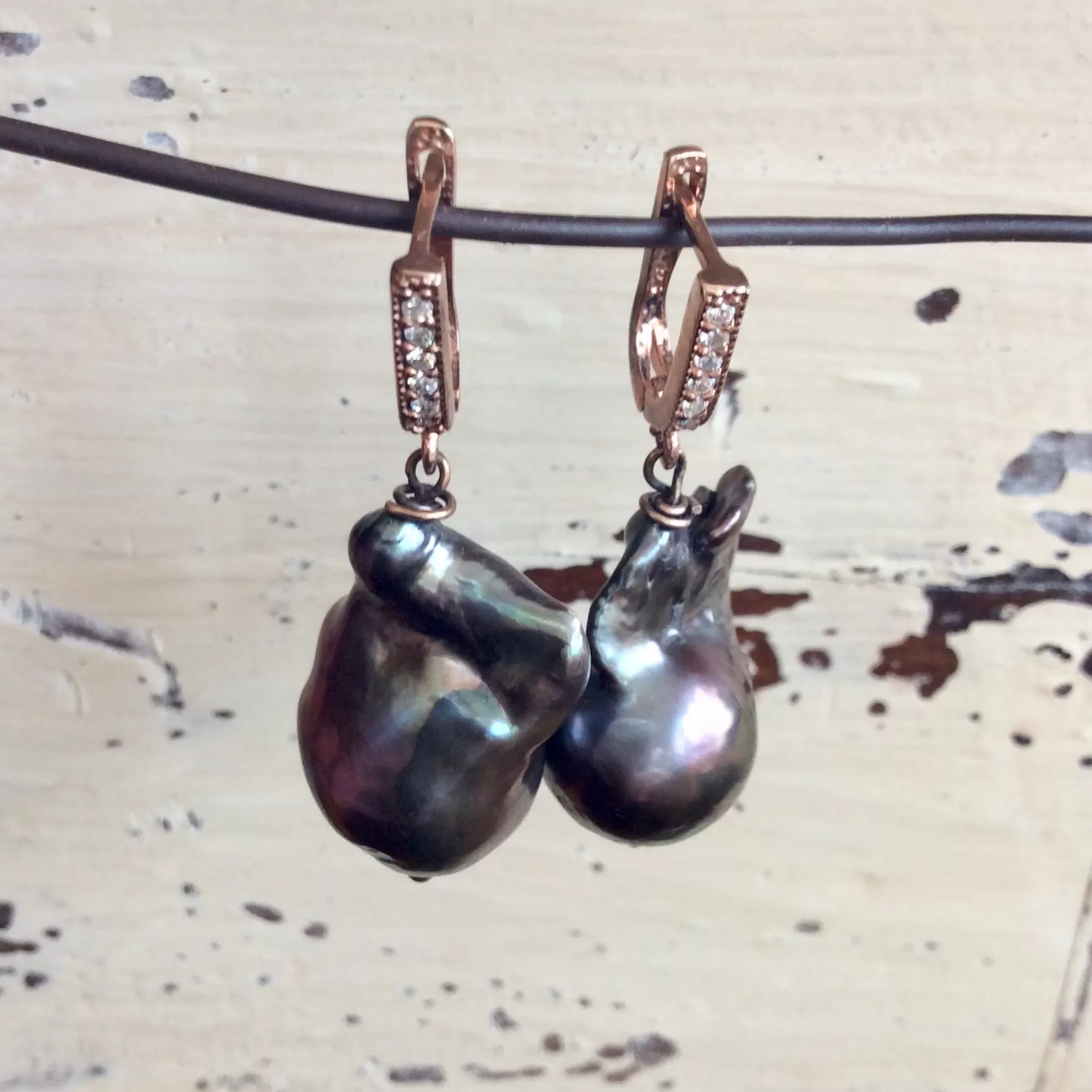 Rose Gold Vermeil Peacock Baroque Pearls Earrings