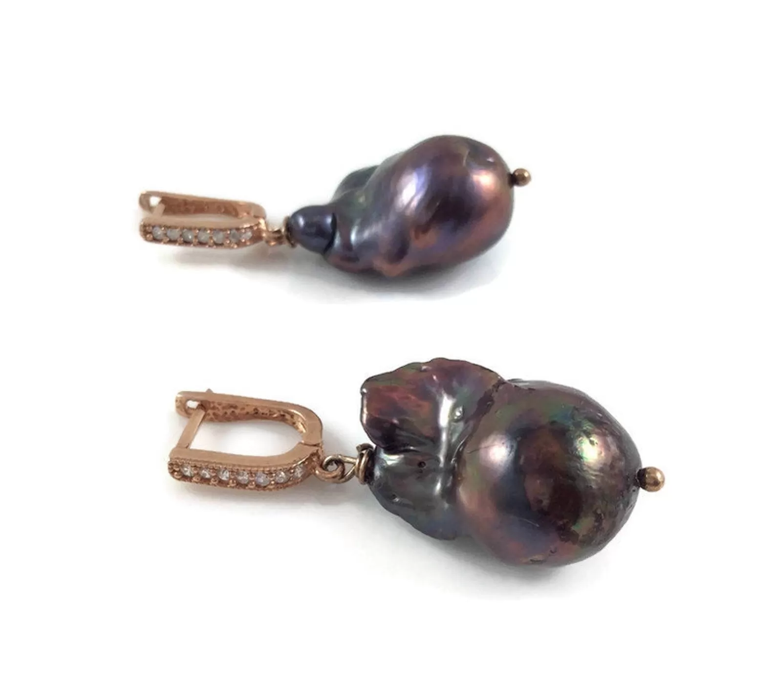 Rose Gold Vermeil Peacock Baroque Pearls Earrings