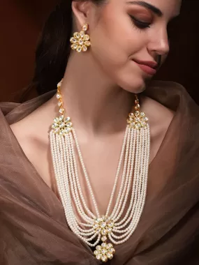 Rubans Luminous Elegance White Pearl Kundan Necklace Set