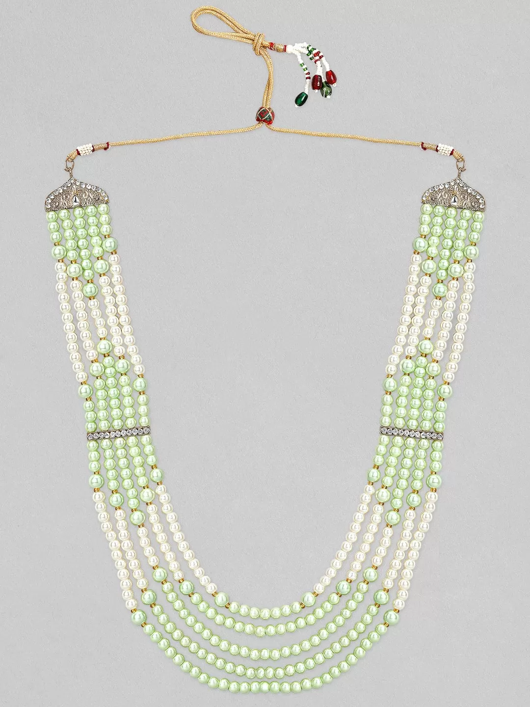 Rubans Mens Green & White Beaded Layered Necklace.