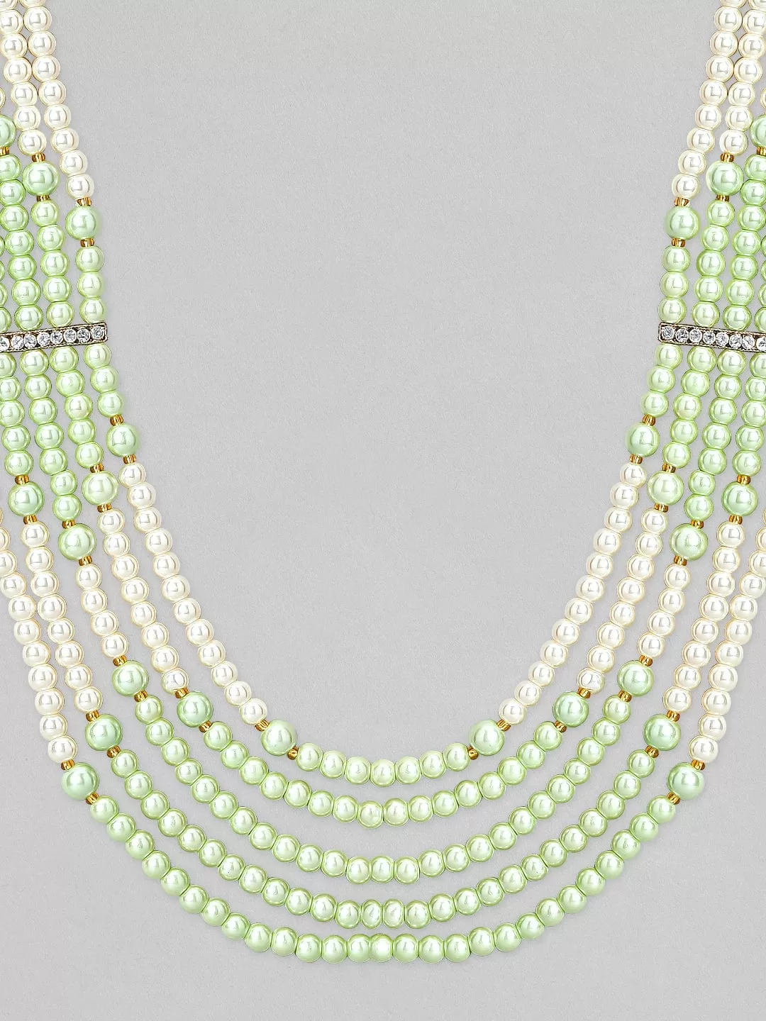 Rubans Mens Green & White Beaded Layered Necklace.