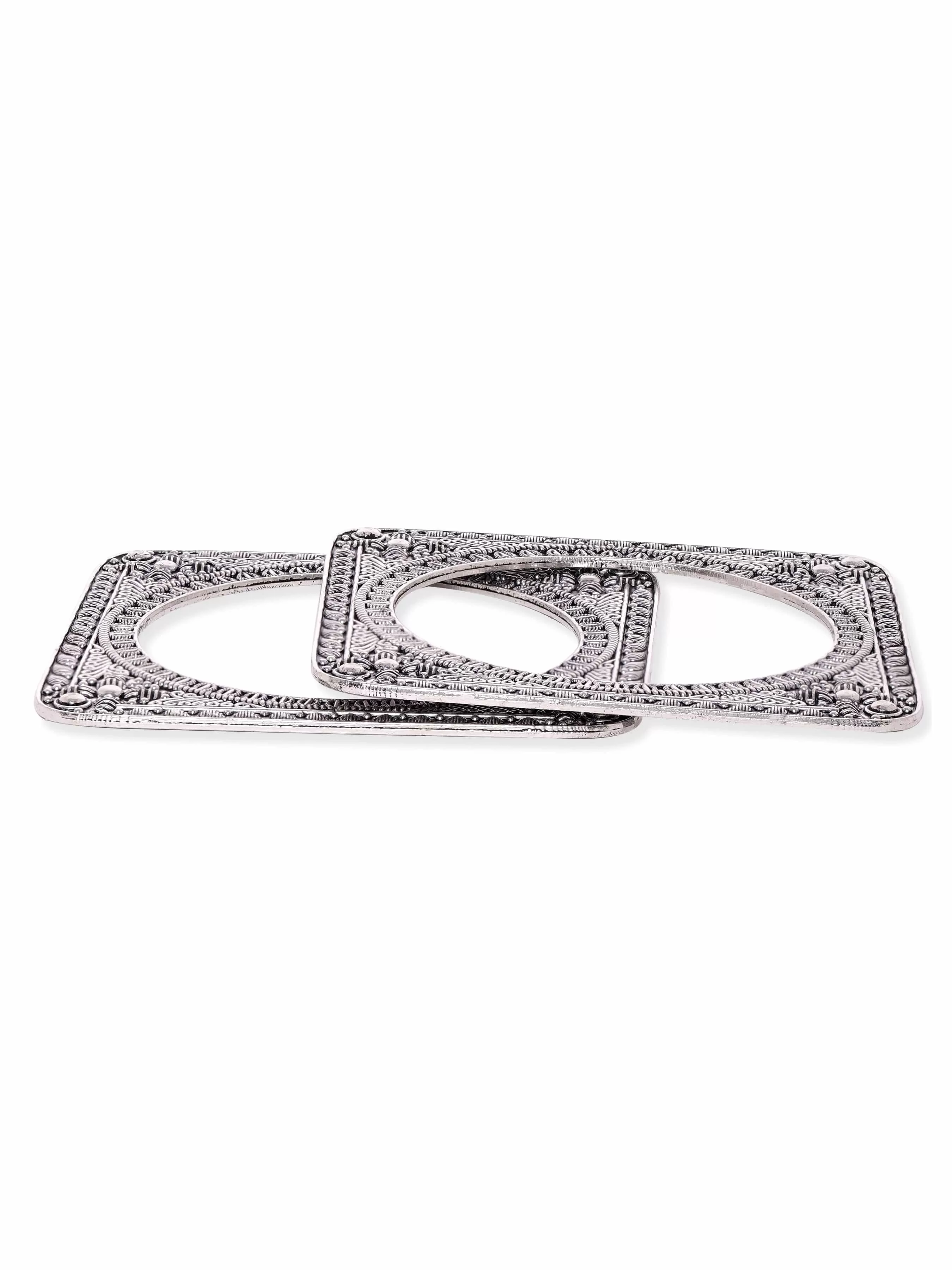 Rubans Set of 2 Square-Shaped Oxidized Silver-Plated Bangles