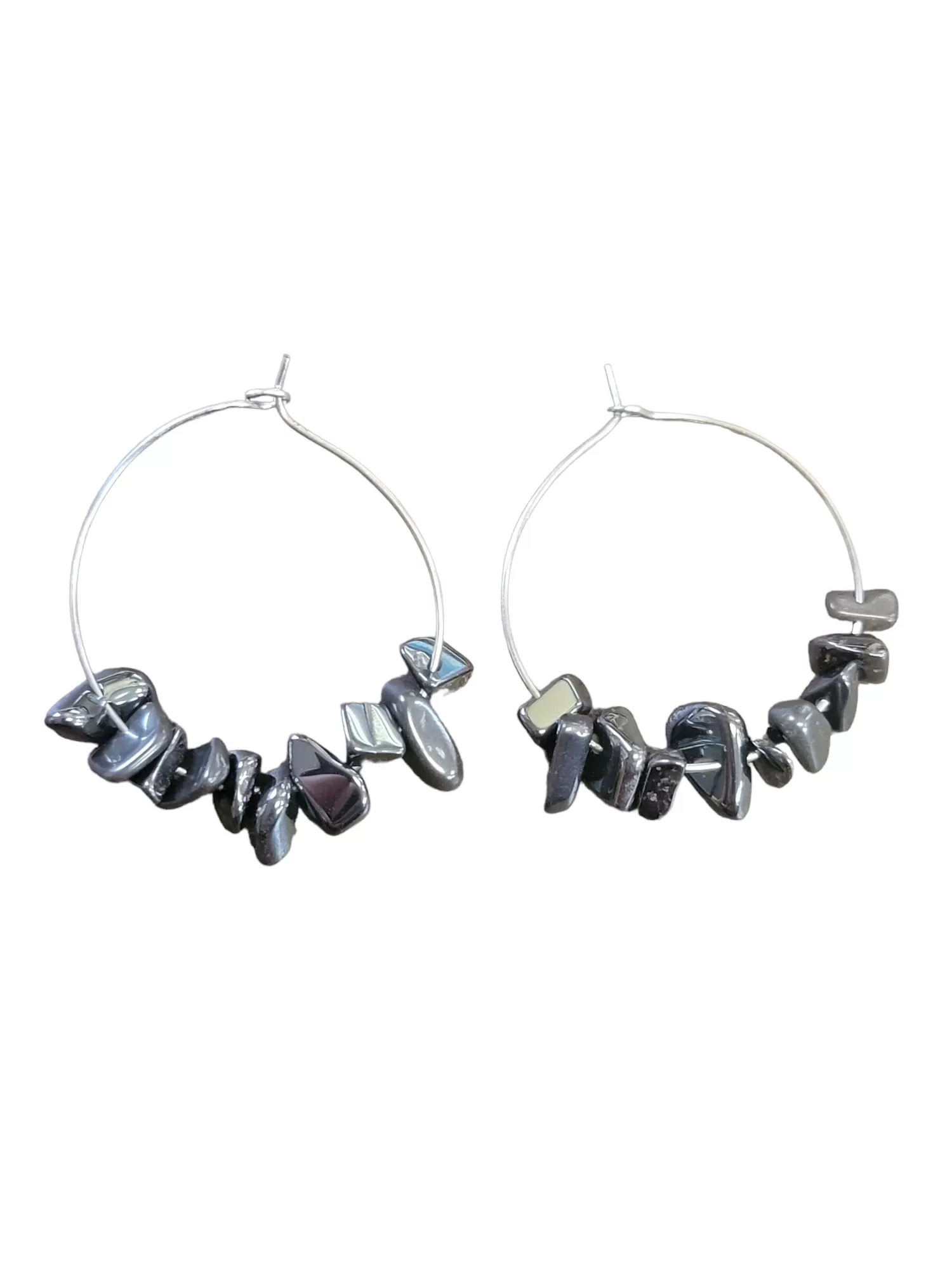 Silver Hoop Earrings with Gemstones