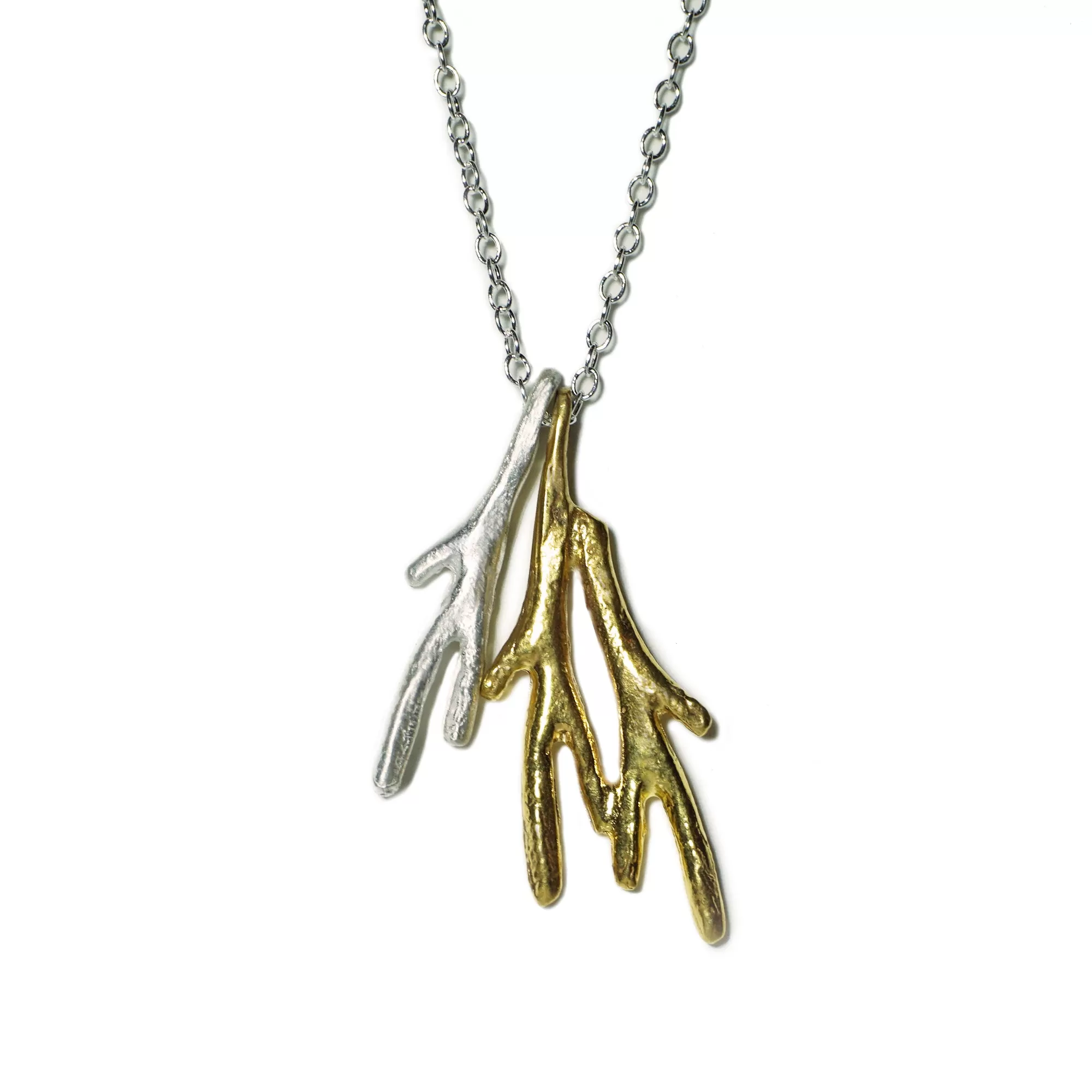 Small Triple Branch Necklace in 18K Gold Plate and Sterling Silver