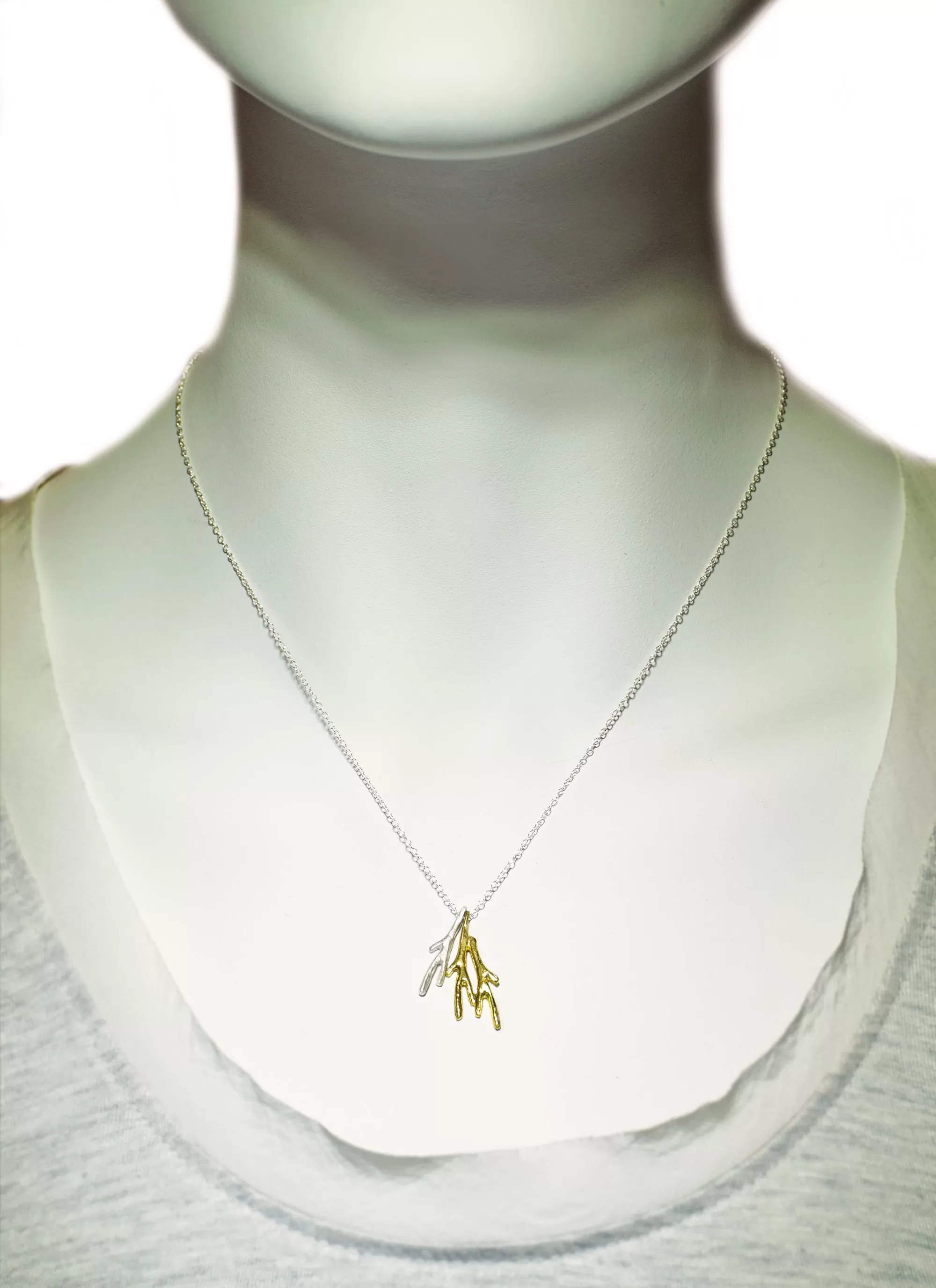 Small Triple Branch Necklace in 18K Gold Plate and Sterling Silver