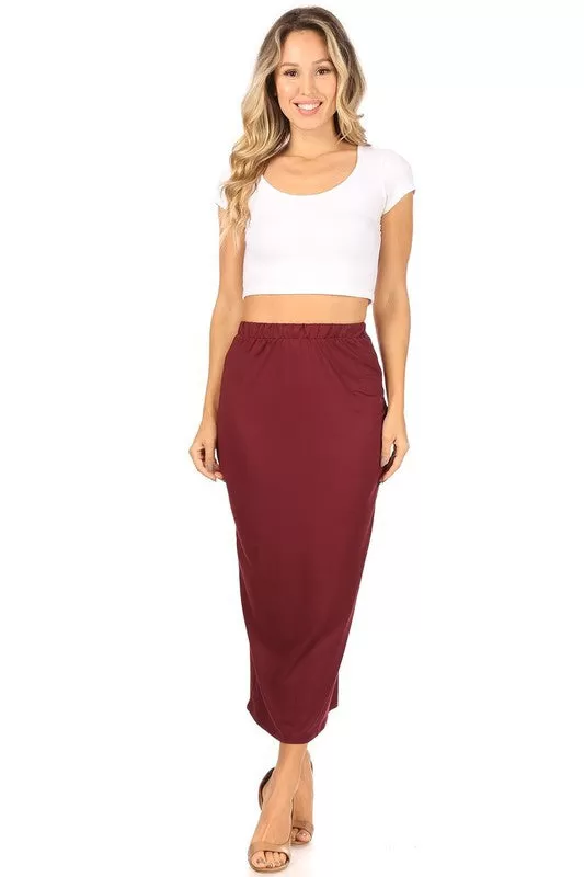 Solid Color Midi Pencil Skirt with Back Slit (5 colors)