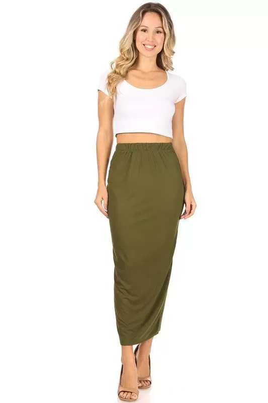 Solid Color Midi Pencil Skirt with Back Slit (5 colors)