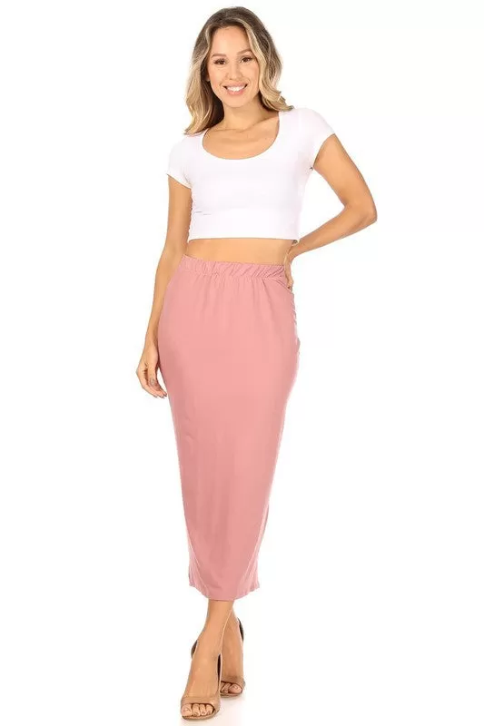 Solid Color Midi Pencil Skirt with Back Slit (5 colors)