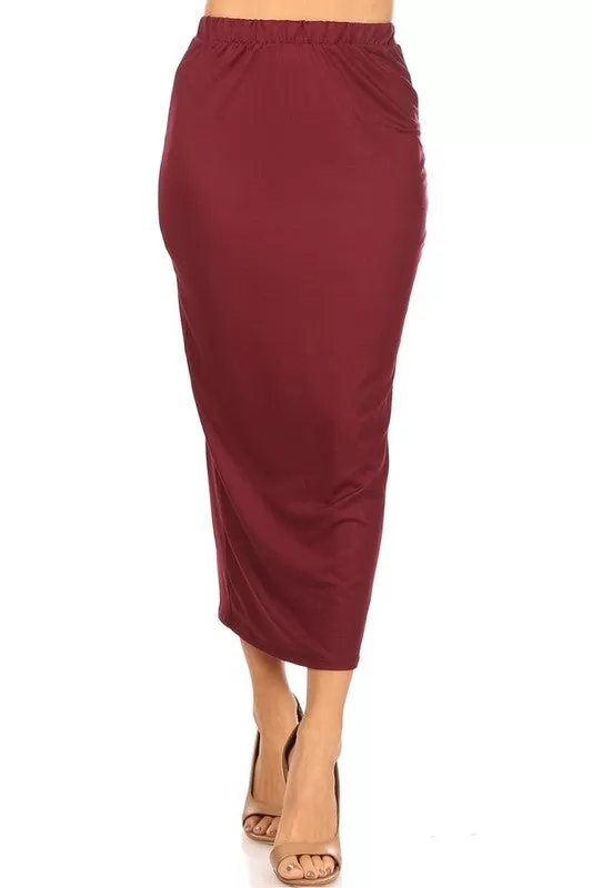 Solid Color Midi Pencil Skirt with Back Slit (5 colors)