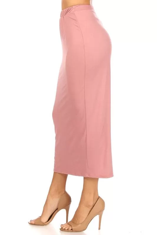 Solid Color Midi Pencil Skirt with Back Slit (5 colors)